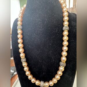 Gold Faux Pearl Statement Necklace 24" Women's